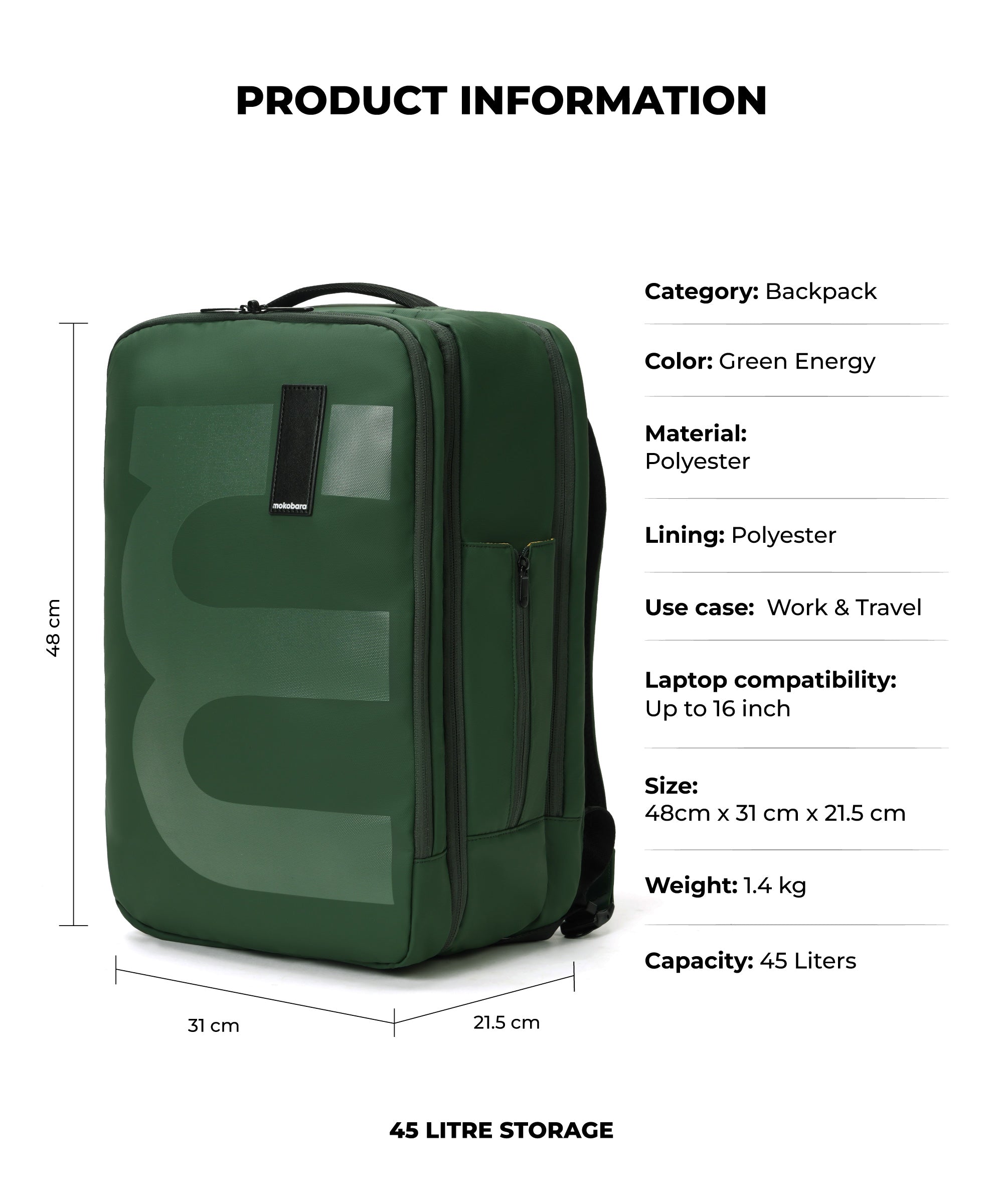 Color_Green Energy 2.0 | The Em Travel Backpack - 45L