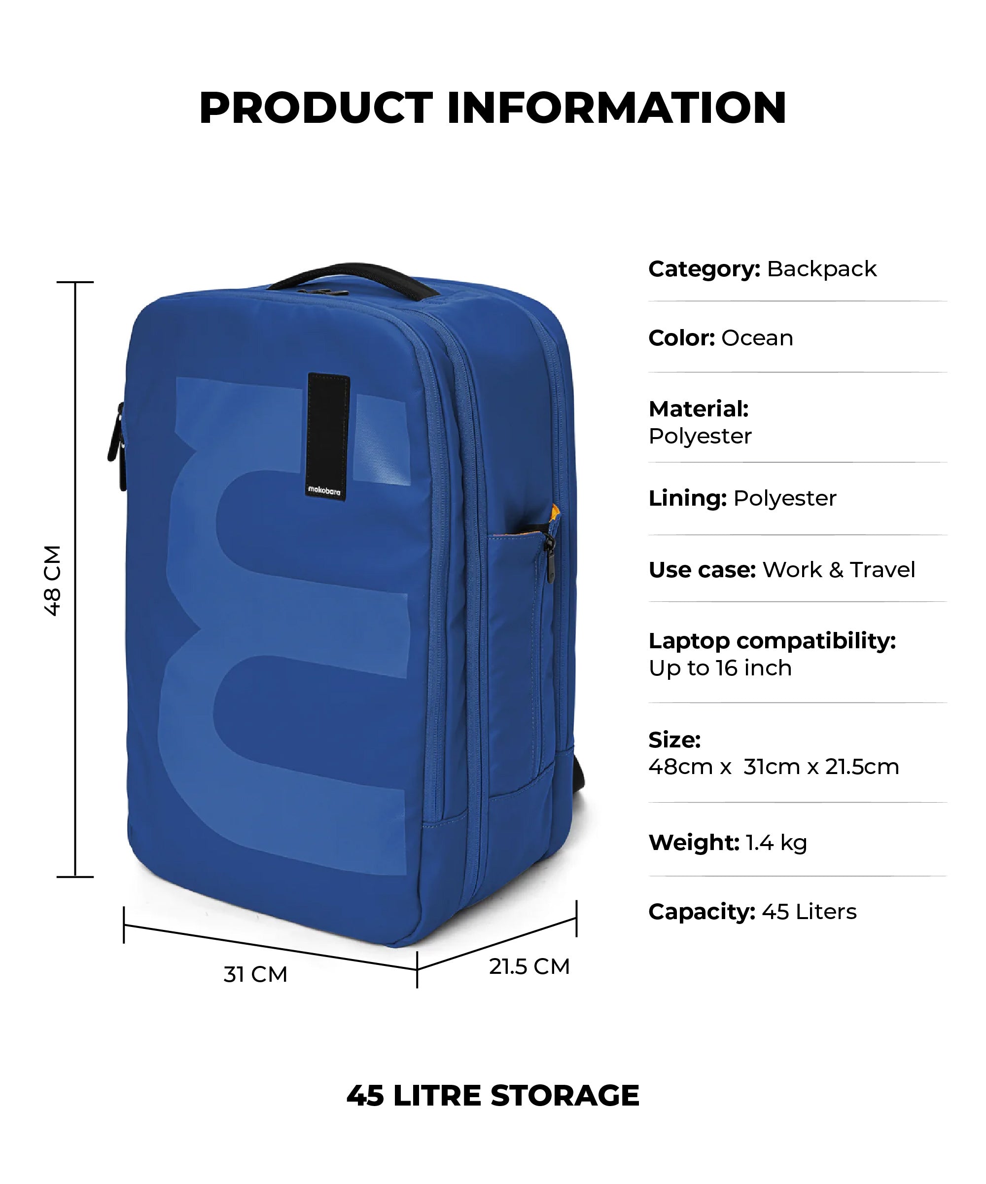 Color_Ocean | The Em Travel Backpack - 45L