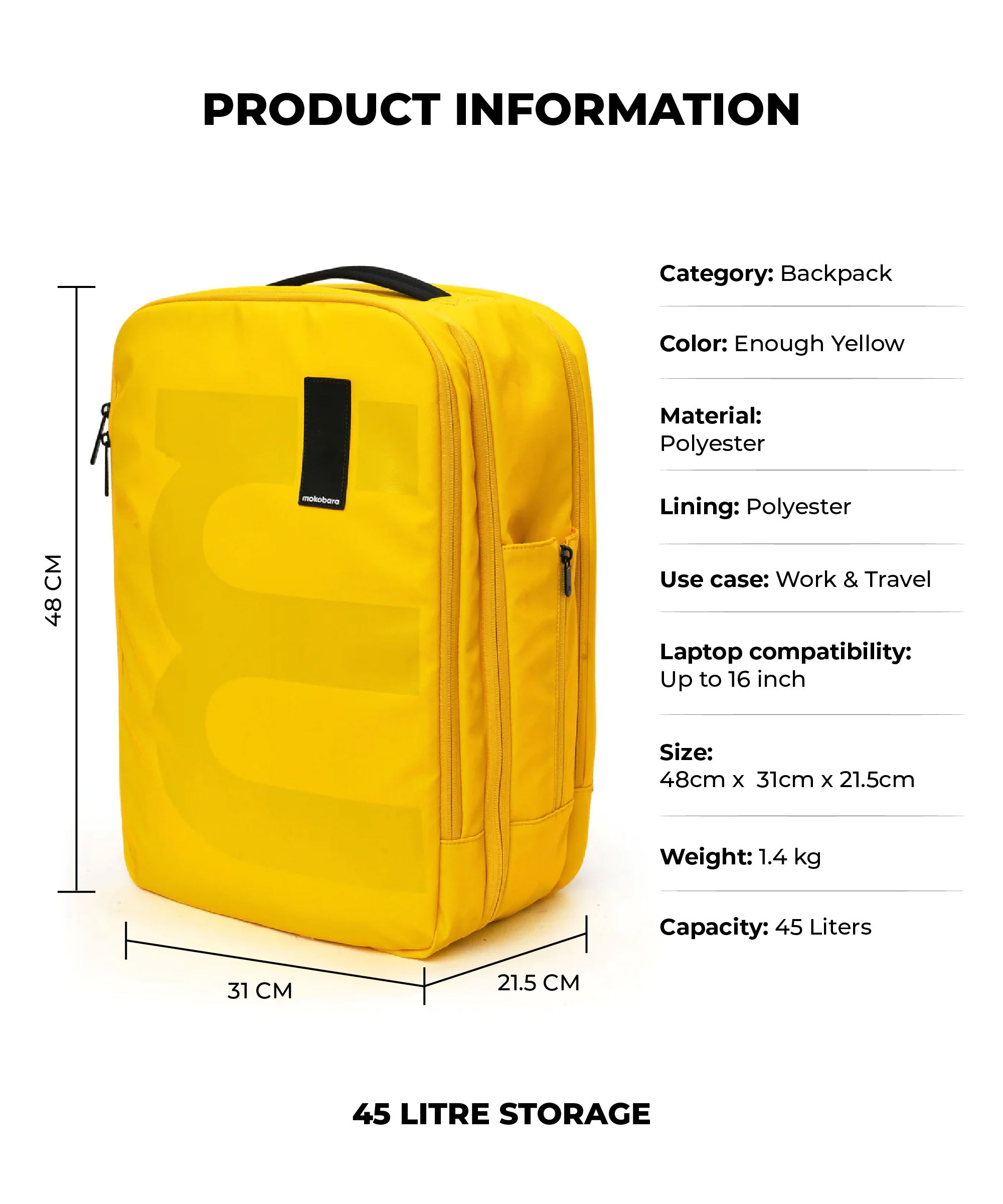 Color_ Enough Yellow | The Em Travel Backpack - 45L